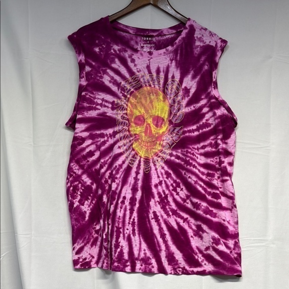 Torrid Pink Tie-Dye Skull “Paradise love good vibes  “ cuffed tank top shirt 2